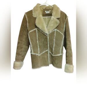 Y2K B Lucid Women's Brown Faux Suede With Faux Fur Trim Penny Lane Style Coat, L